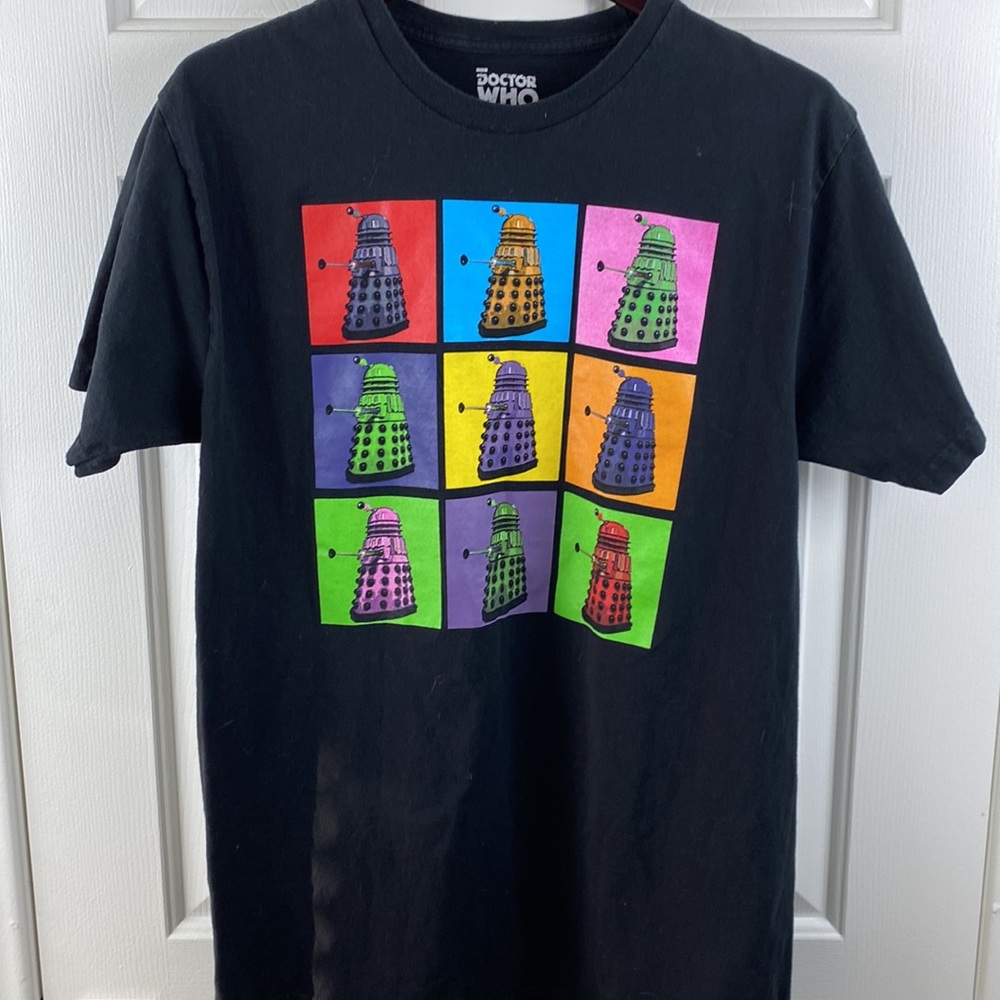DOCTOR WHO Official Men’s BLACK T’shirt Multi Color Blocks